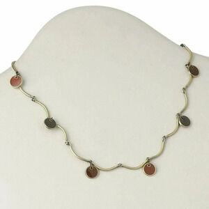 Scalloped Antique Brass Rust and Grey Enamel Charms Choker Necklace
